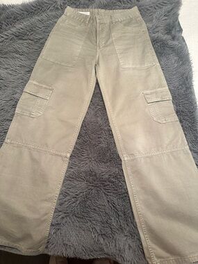 Zara Taupe Olive Cotton cargo Utility Trousers